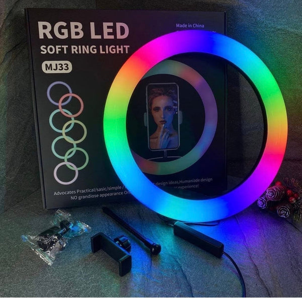 33CM Tiktok RGB Ringlight with 7ft stand (16 Modes or Colors of Illumination for Creativity in Pakistan")