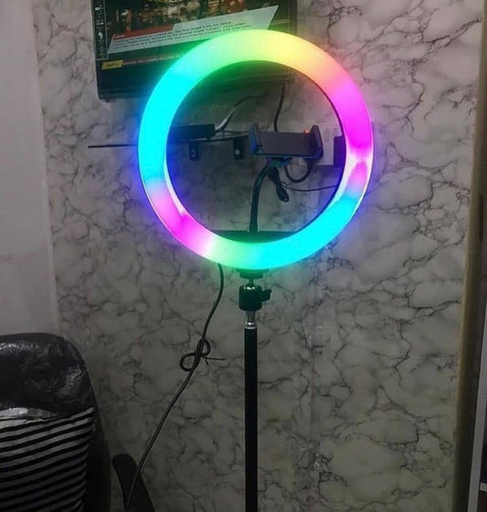 33CM Tiktok RGB Ringlight with 7ft stand (16 Modes or Colors of Illumination for Creativity in Pakistan")