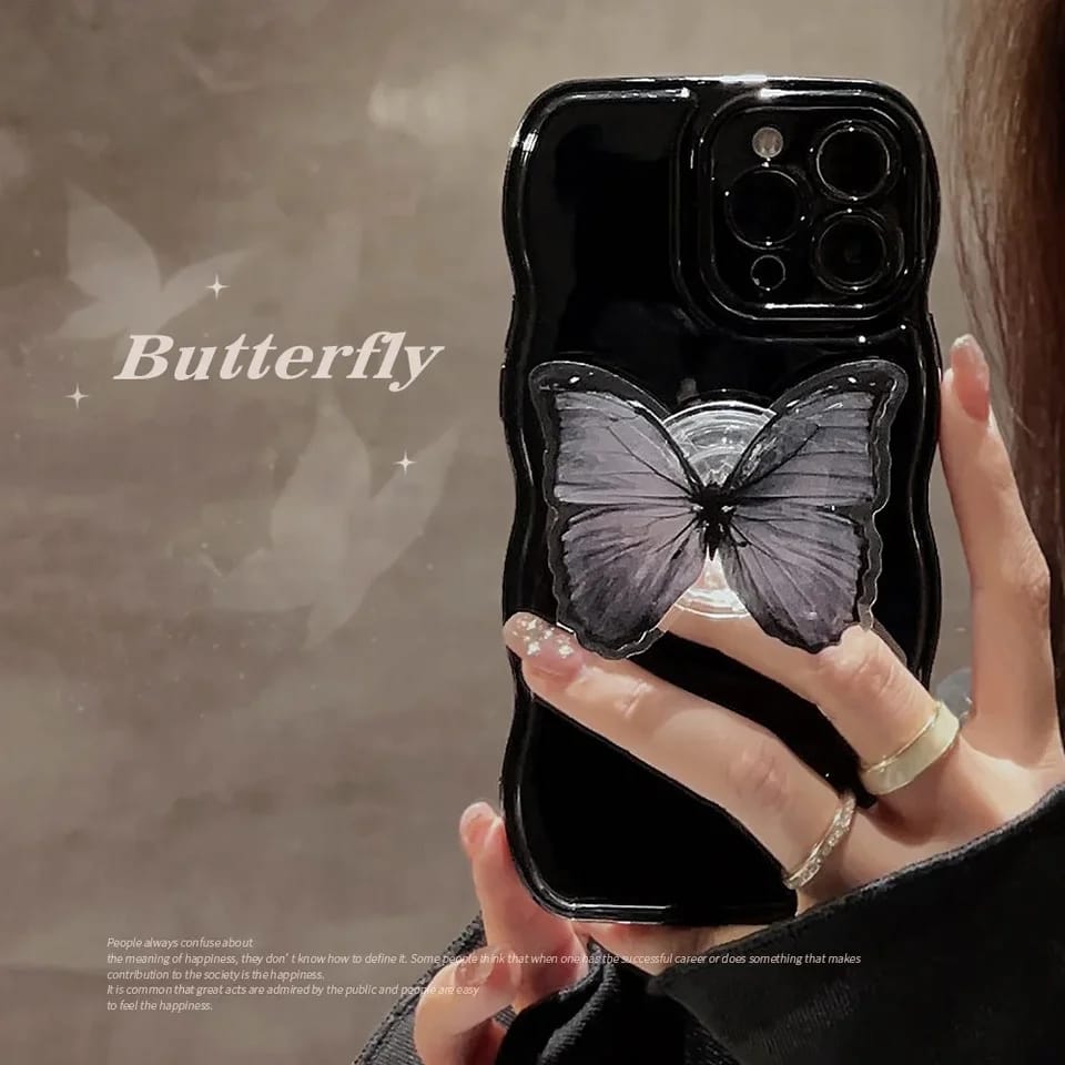 Black Round Camera Protection Butterfly Case With Popsockt