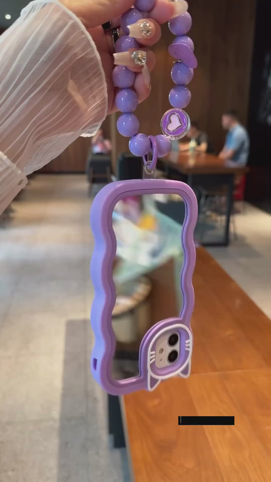 New Purple Kitty Mirror Case With Chaine